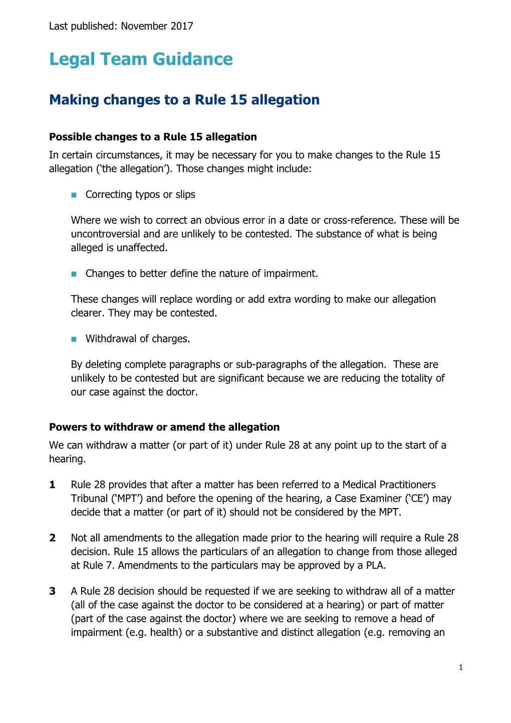 Legal Team Guidance - Rule 15 Allegation
