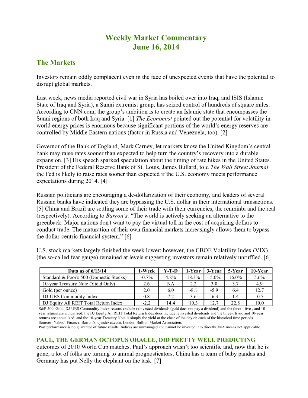 Weekly Commentary 06-16-14 PAA