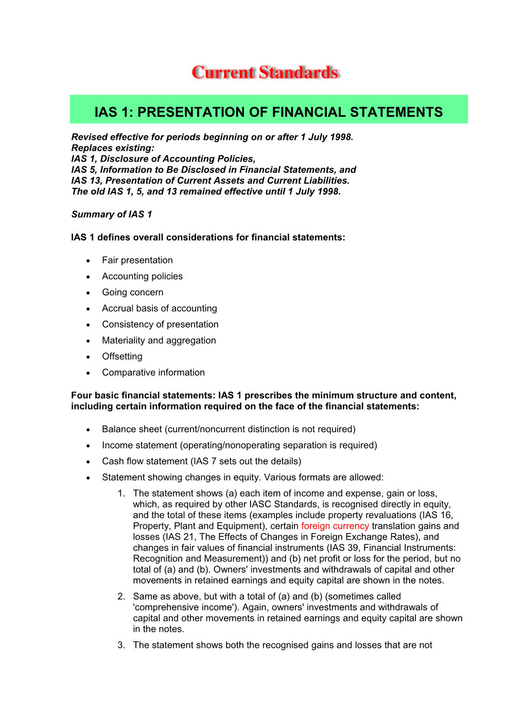 Ias 1: Presentation of Financial Statements