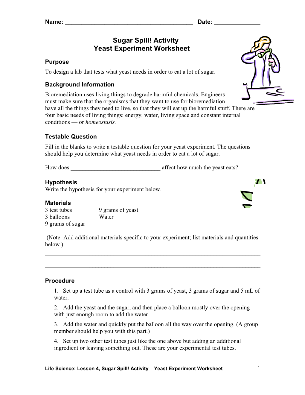 Yeast Experimentworksheet