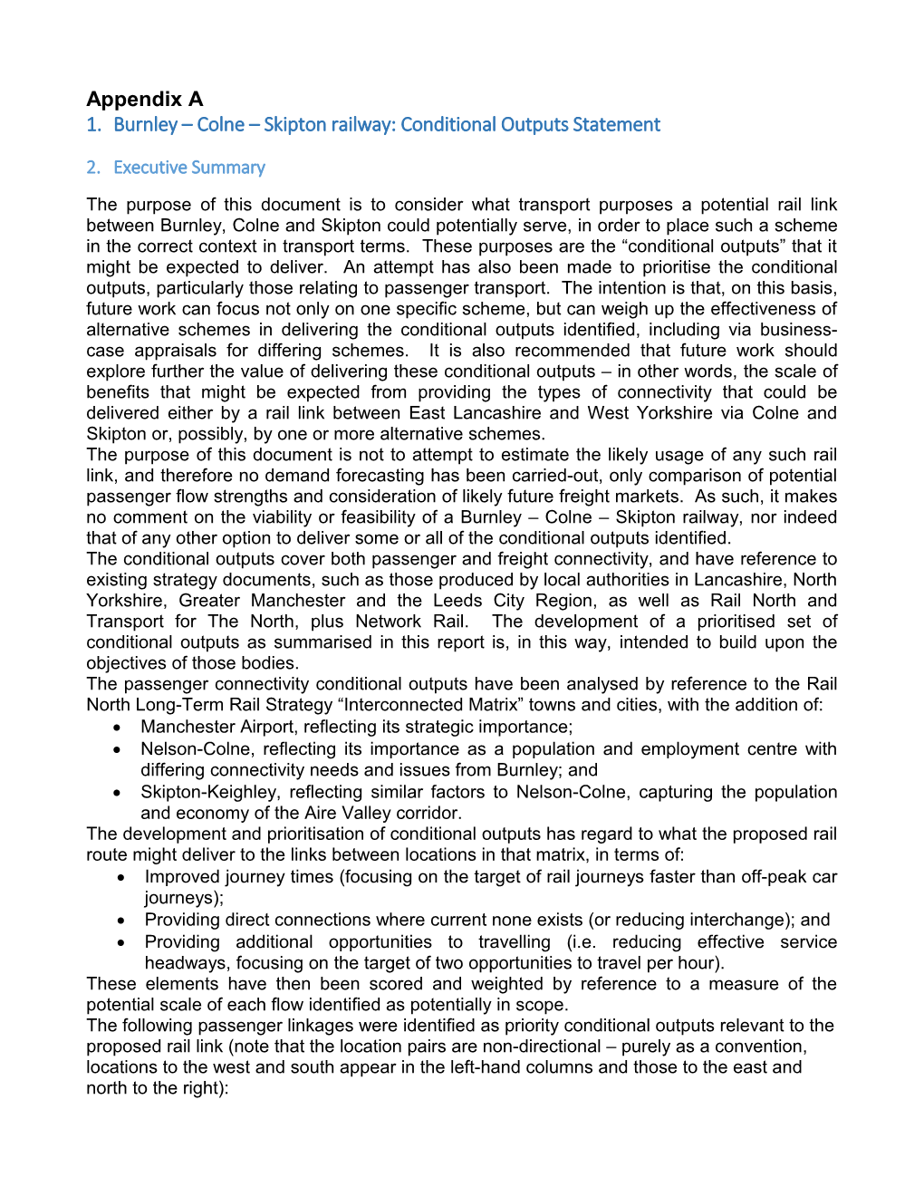 Burnley Colne Skipton Railway: Conditional Outputs Statement