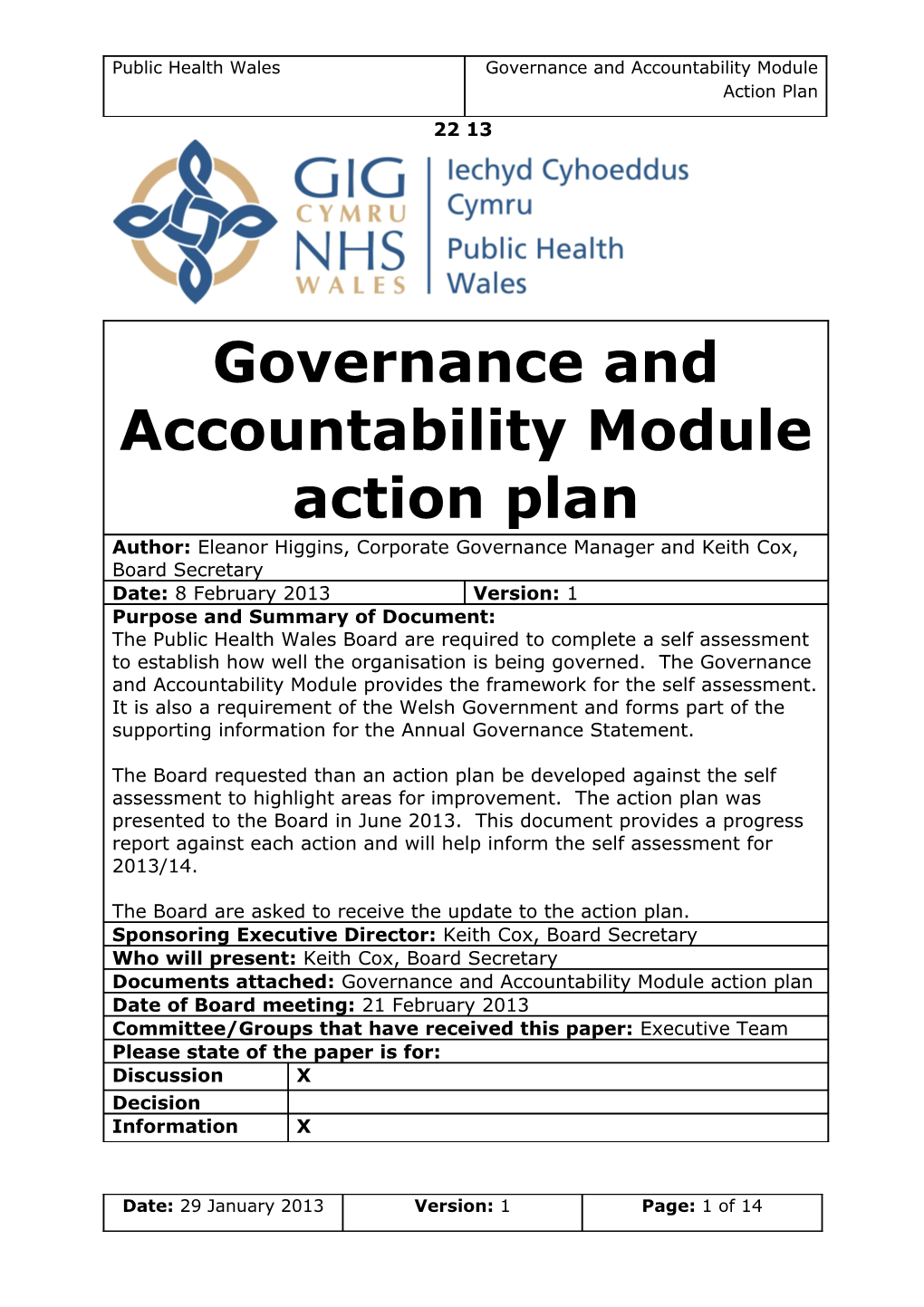Governance and Accountability Module Action Plan