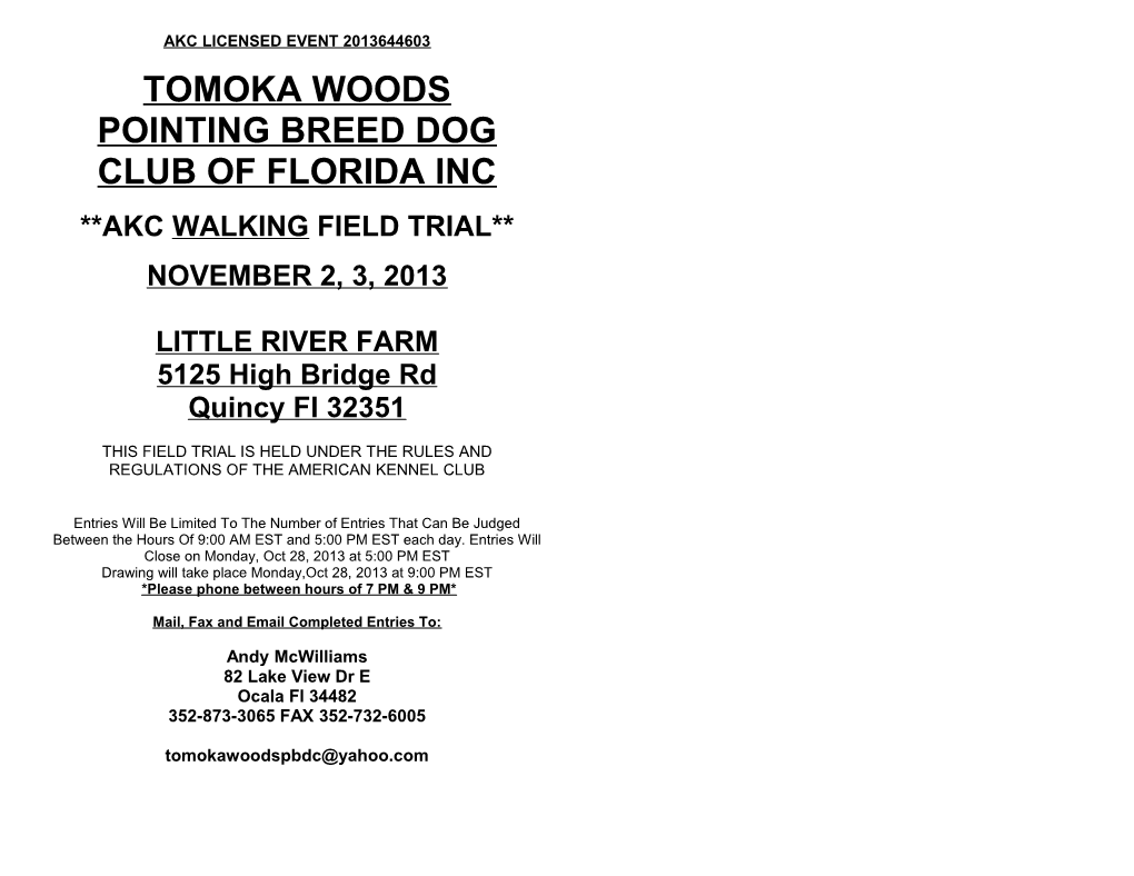 Tomoka Woods Pointing Breed Dog Club of Florida Inc