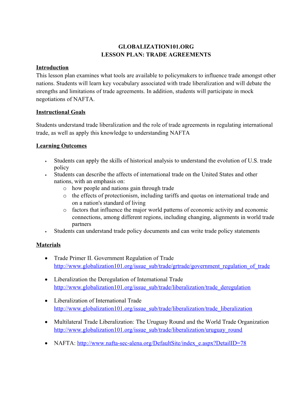 Globalization101.Org Lesson Plan: Trade Agreements