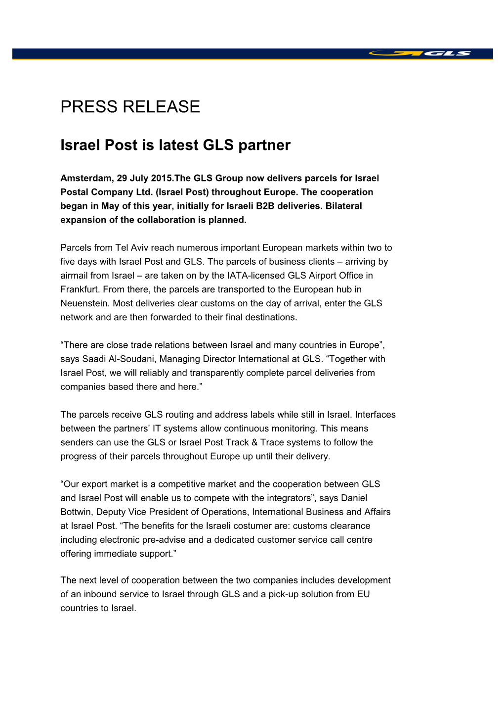Israelpost Is Latest GLS Partner