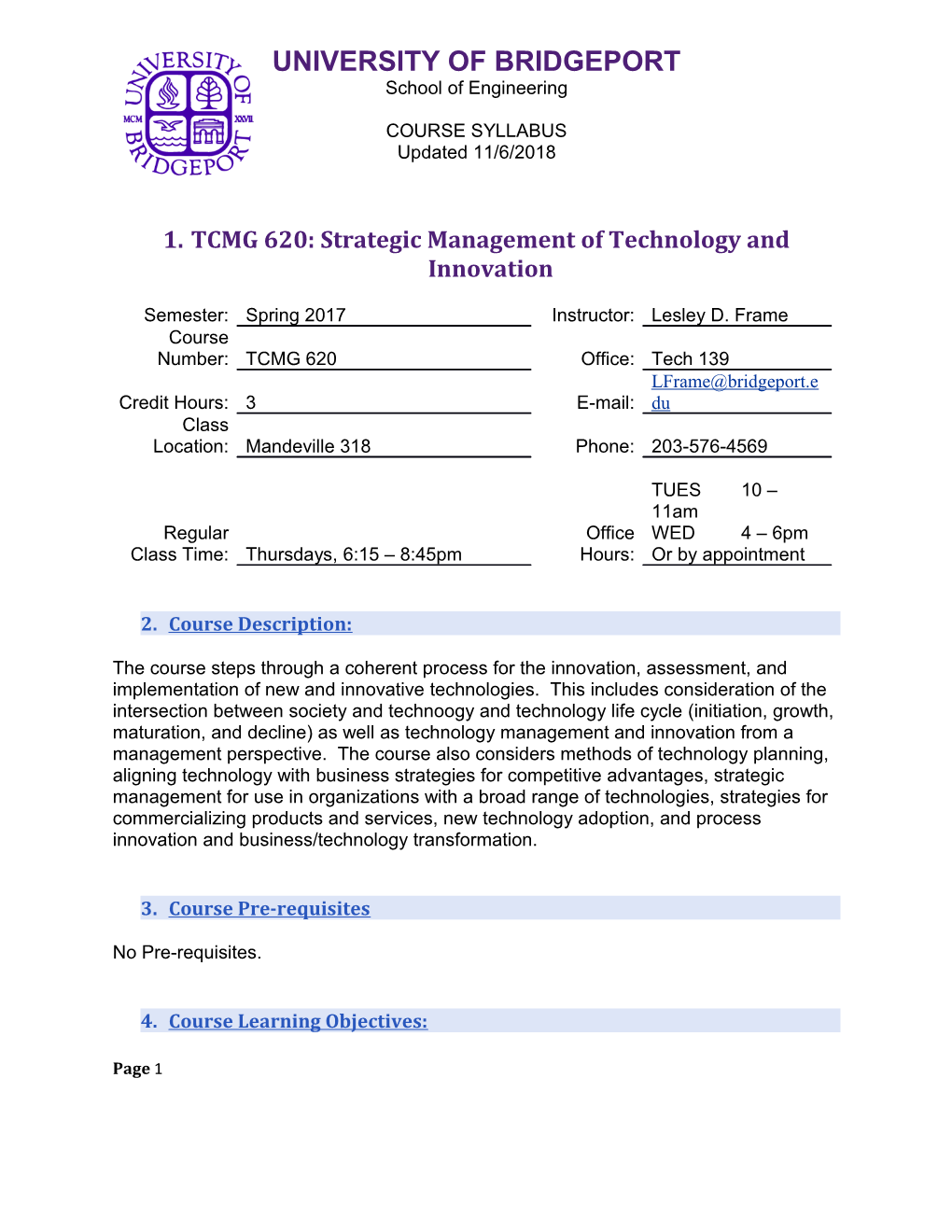 TCMG 620: Strategic Management of Technology and Innovation