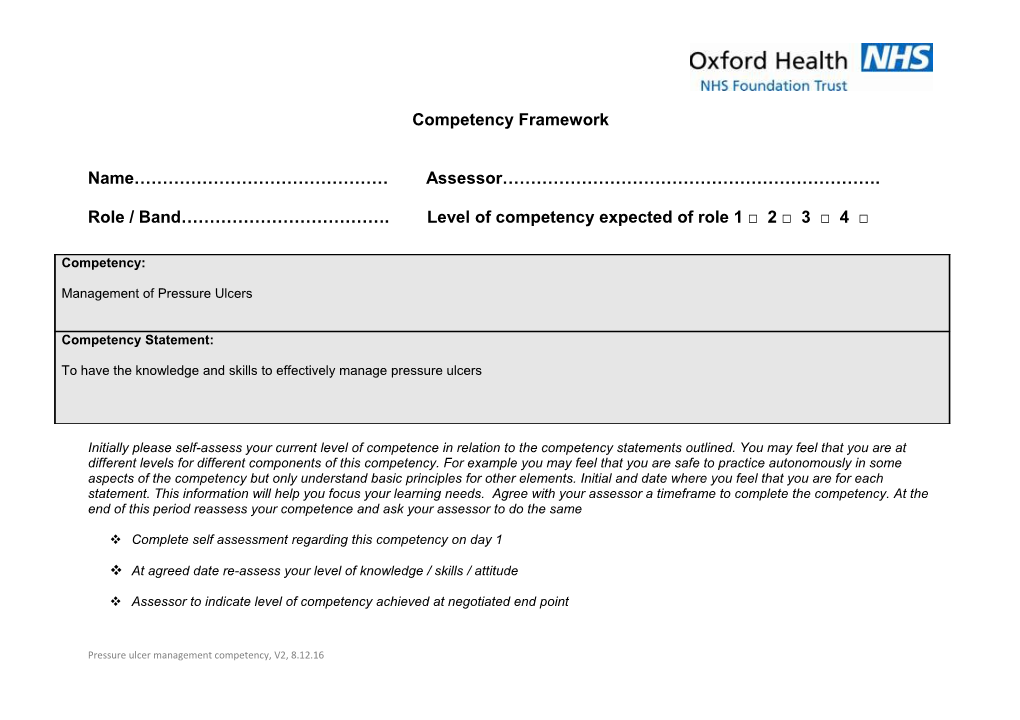 Community Health Services Oxfordshire; Competency Framework