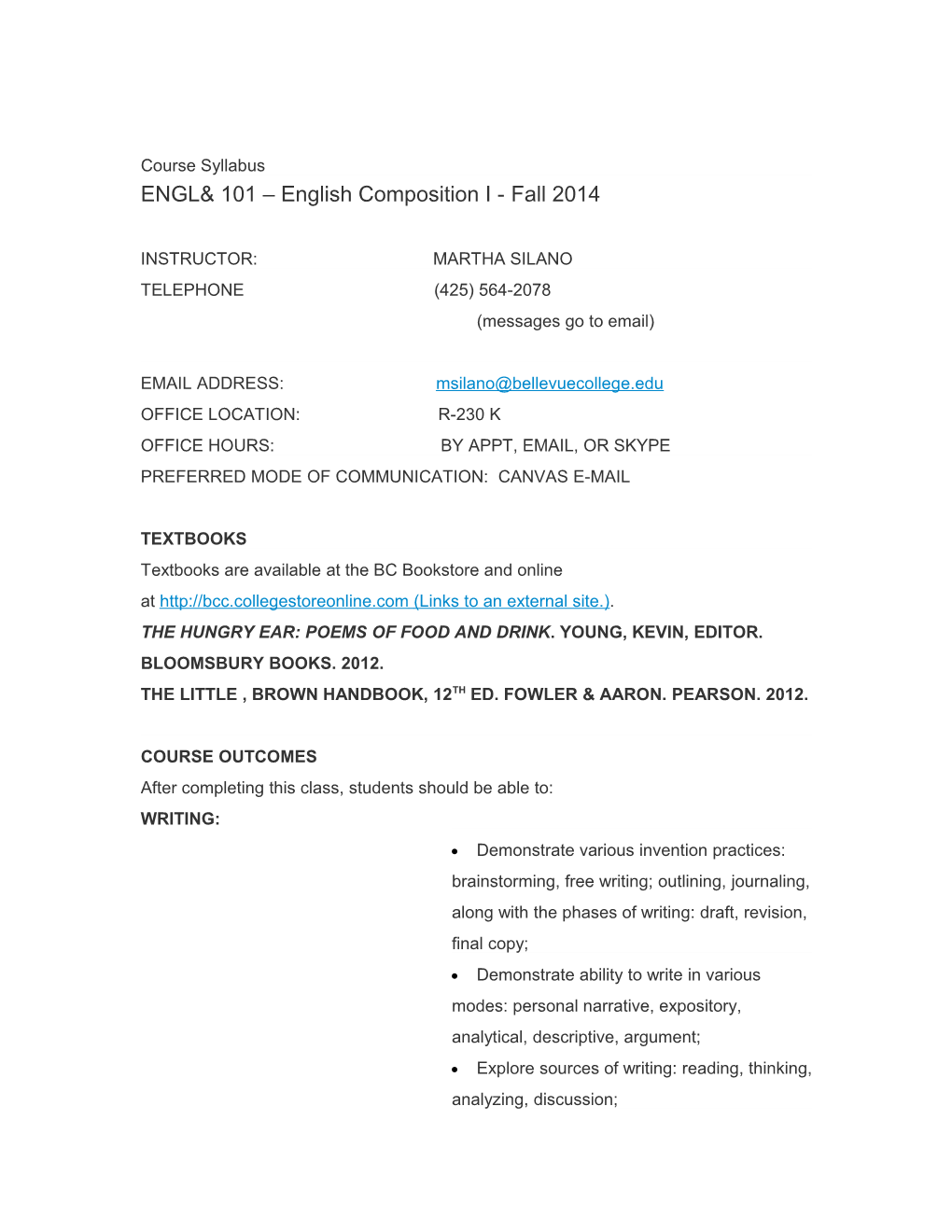 ENGL& 101 English Composition I -Fall 2014