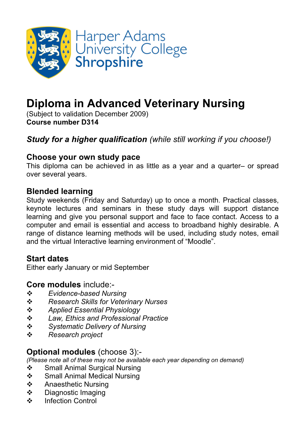 Diploma in Advanced Veterinary Nursing