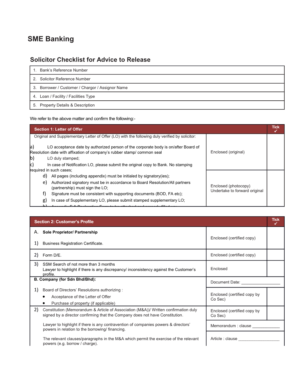 Solicitor Checklist for Advice to Release