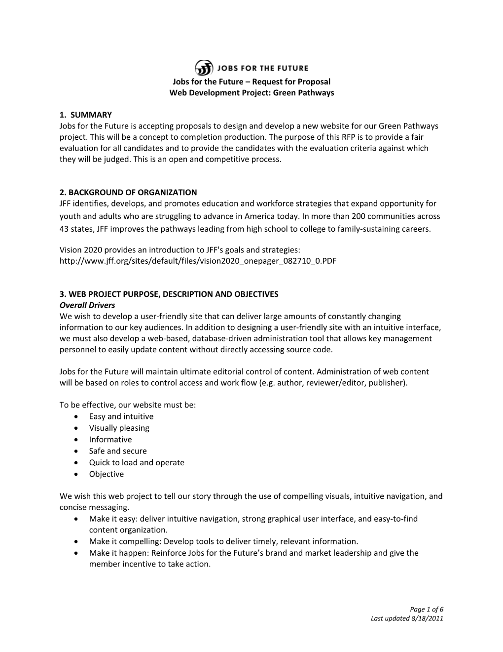 Jobs for the Future Request for Proposal
