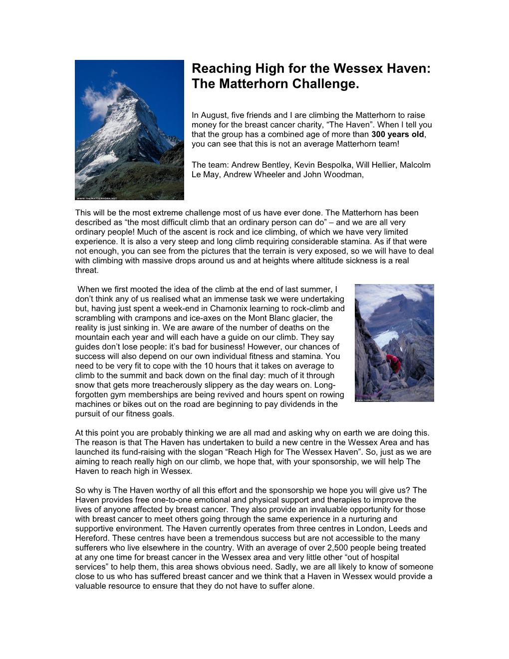 'In August, Five Friends and Myself Are Climbing the Matterhorn to Raise Money for The