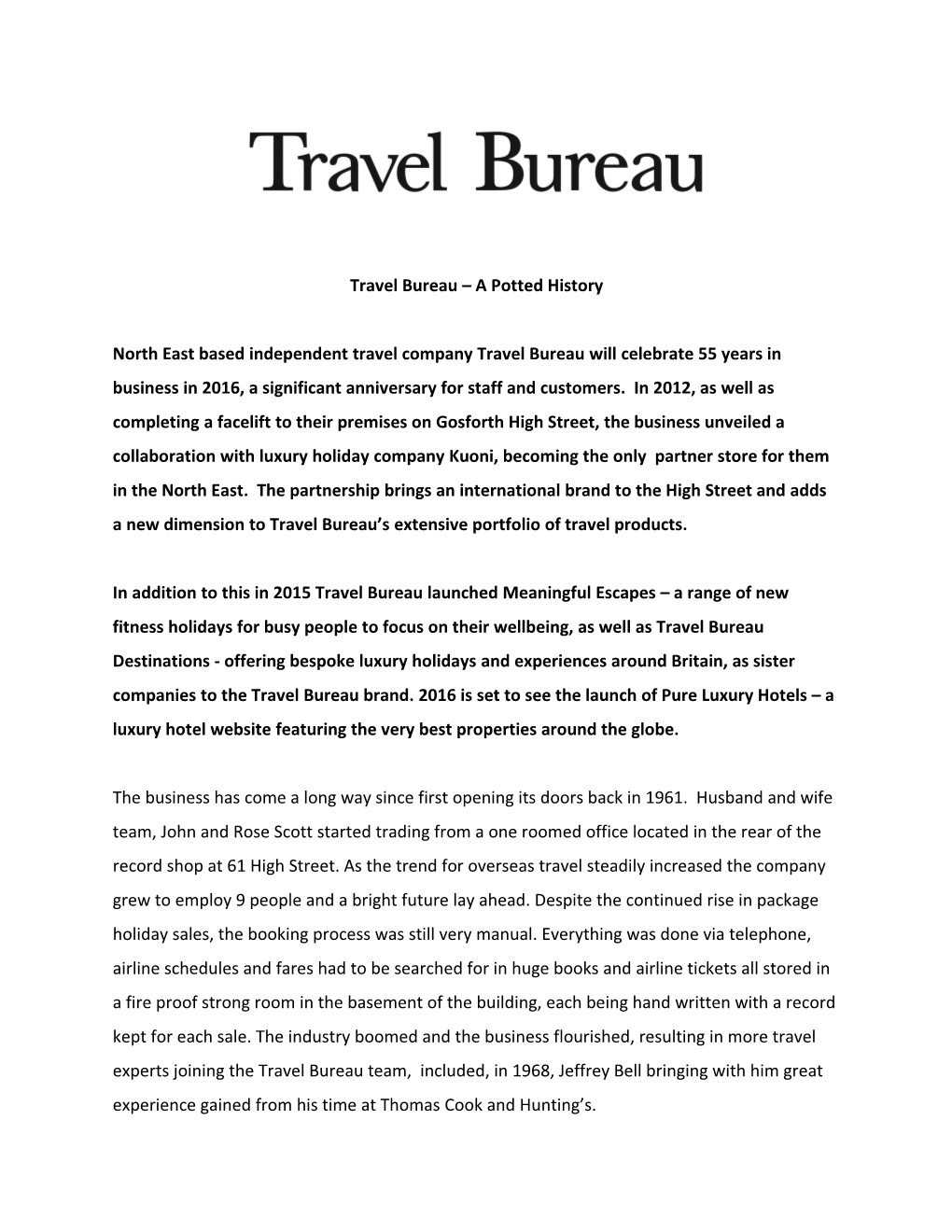 Travel Bureau a Potted History