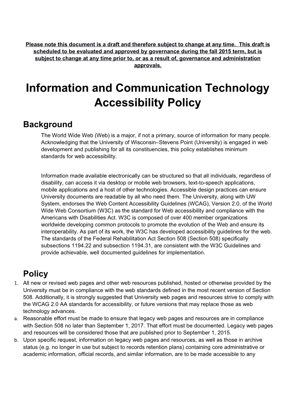 Information and Communication Technologyaccessibility Policy