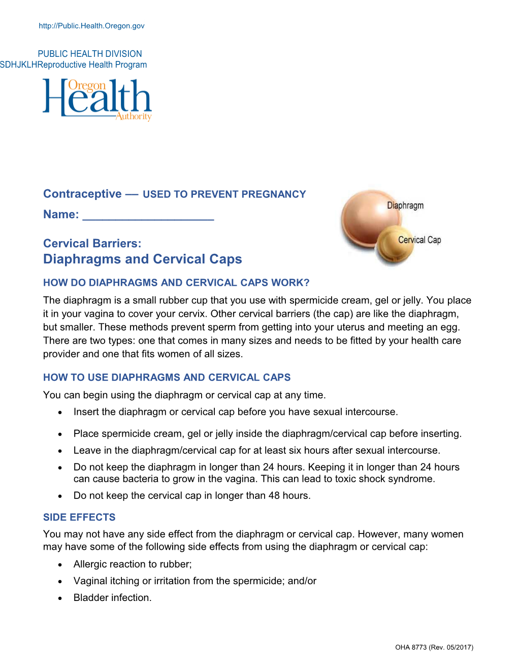 Cervical Barriers Medication Information Sheet