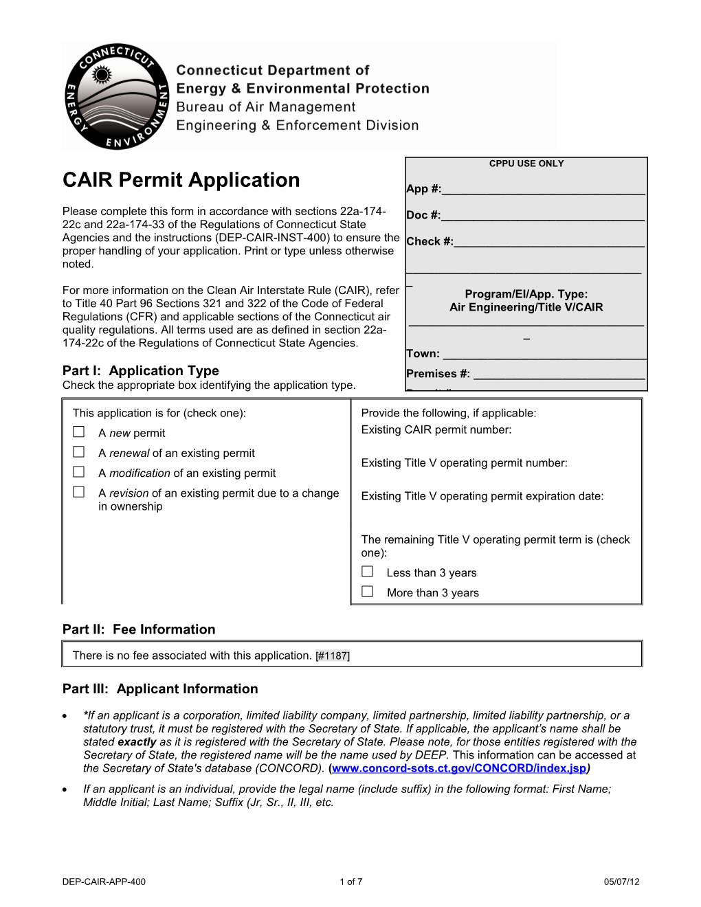 CAIR Permit Application