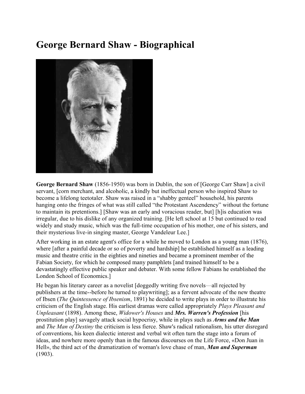George Bernard Shaw - Biographical
