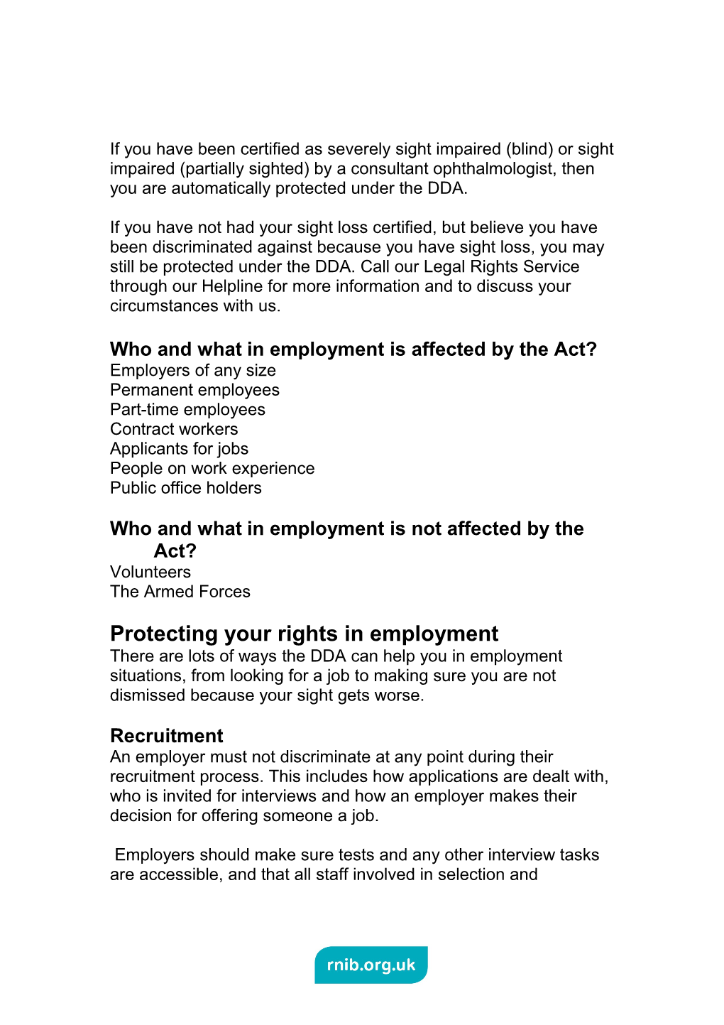 The Disability Discrimination Act 1995 Your Rights in Employment