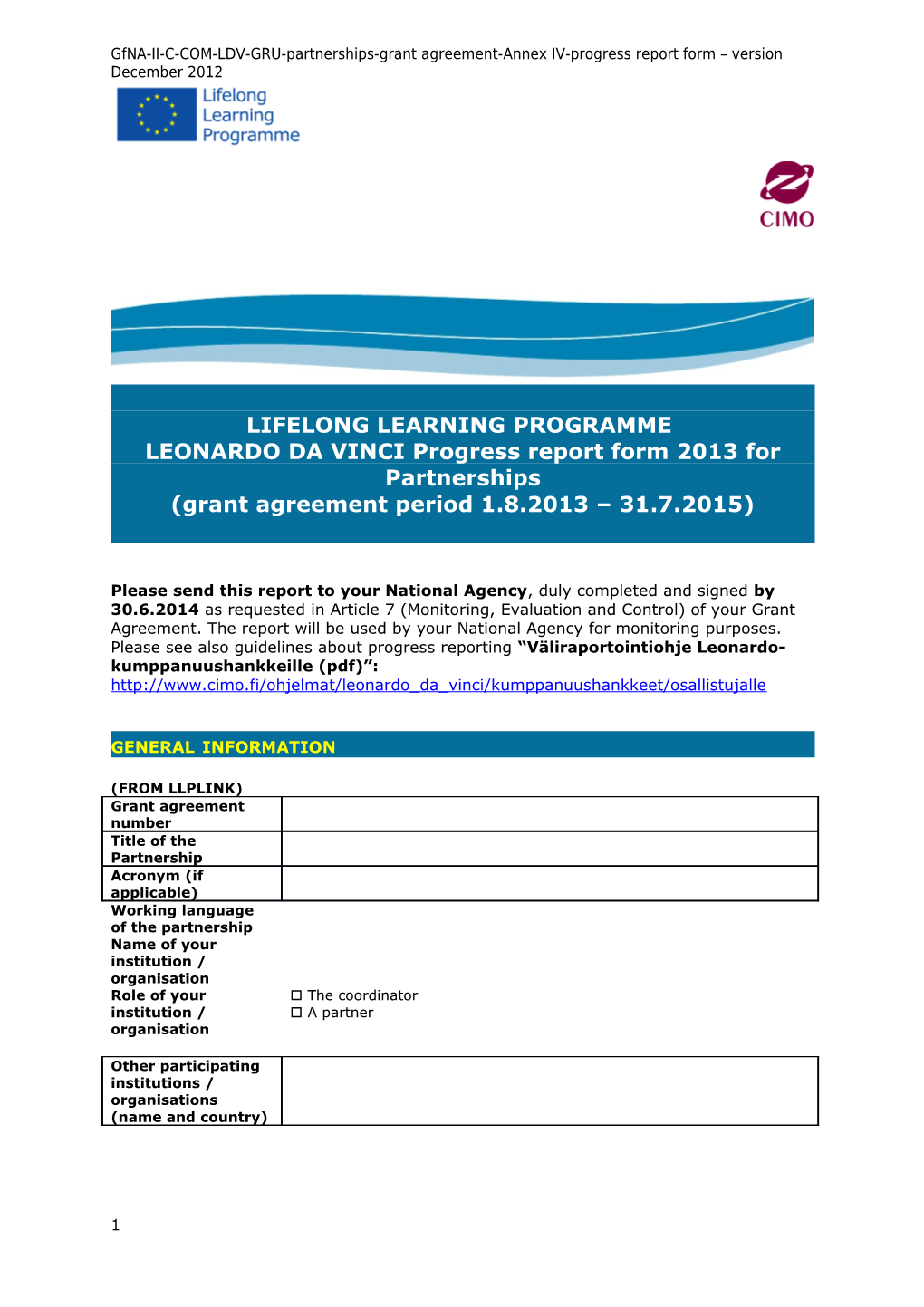 LEONARDO DA Vinciprogress Report Form 2013For