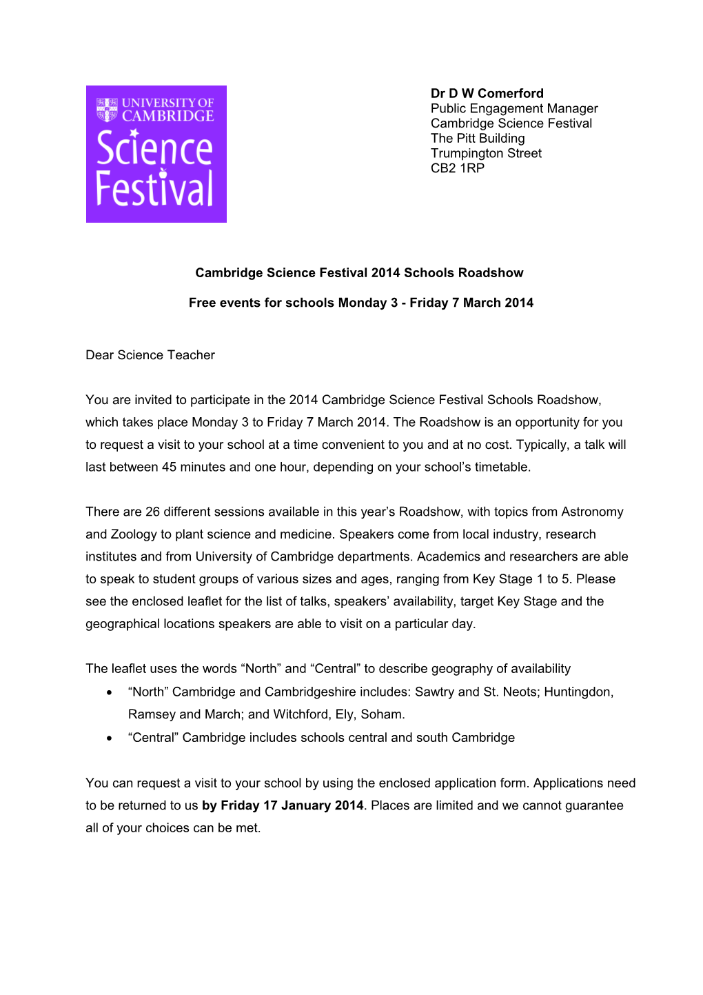Cambridge Science Festival 2014 Schools Roadshow