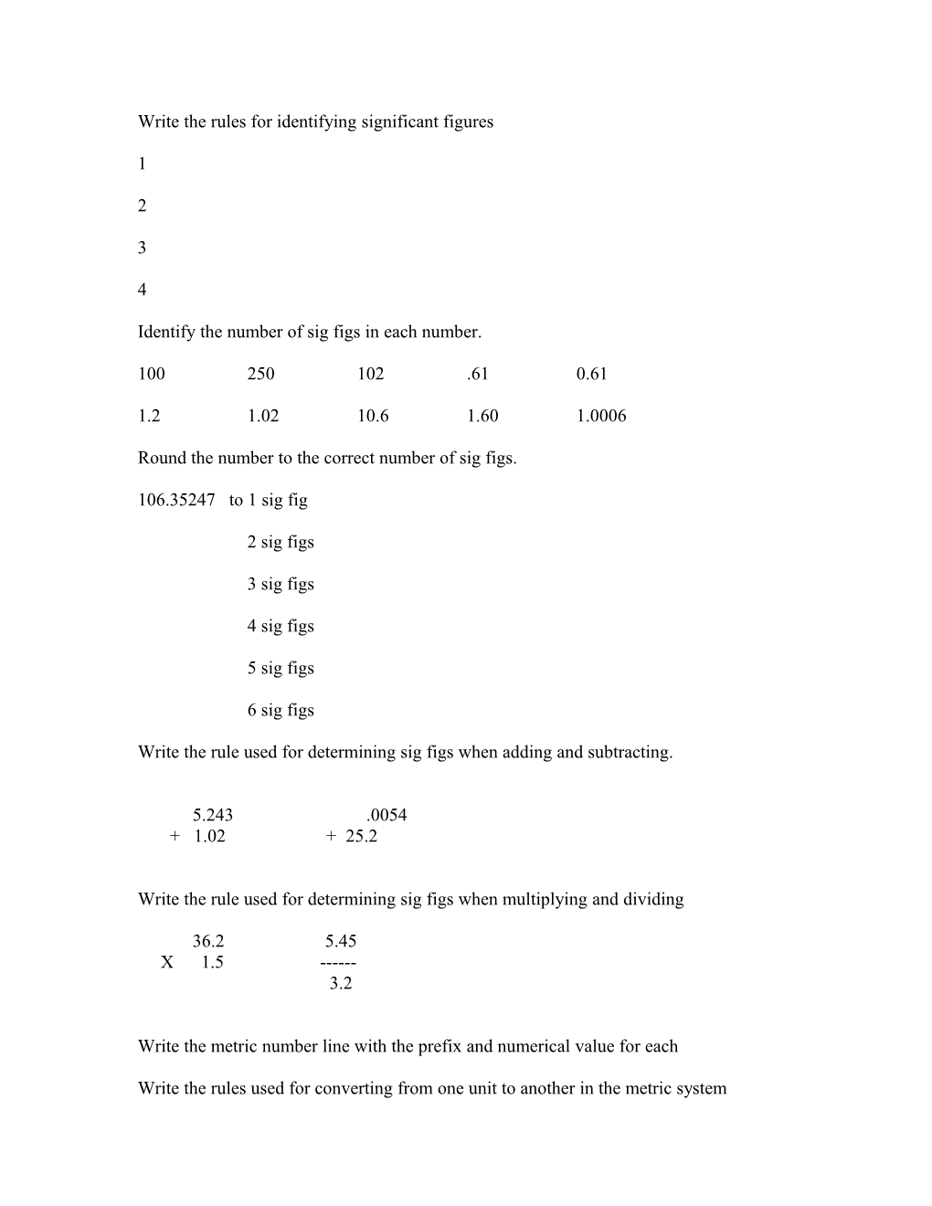 Write the Rules for Identifying Significant Figures