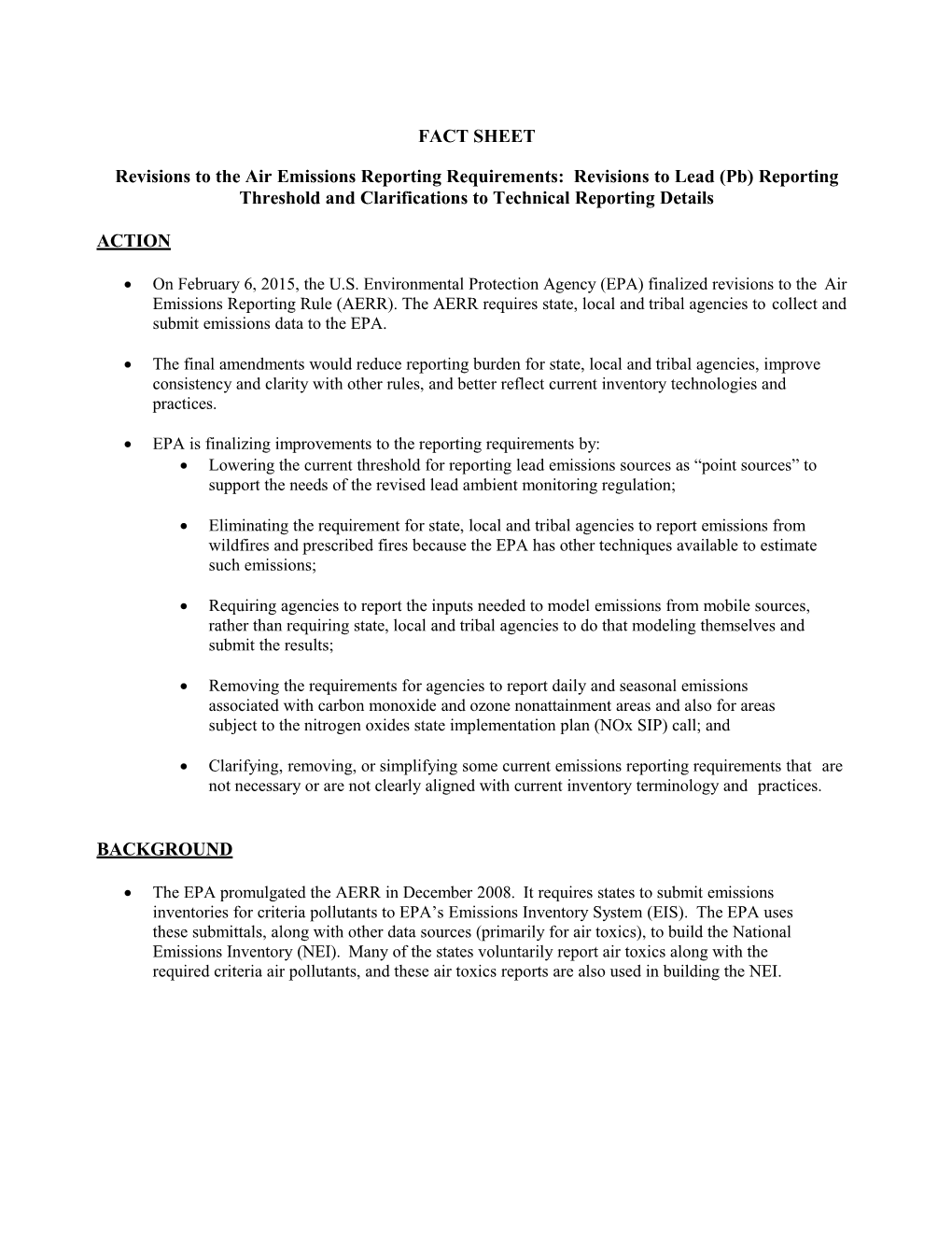 Revisions to the Air Emissions Reporting Requirements: Revisions to Lead (Pb) Reporting