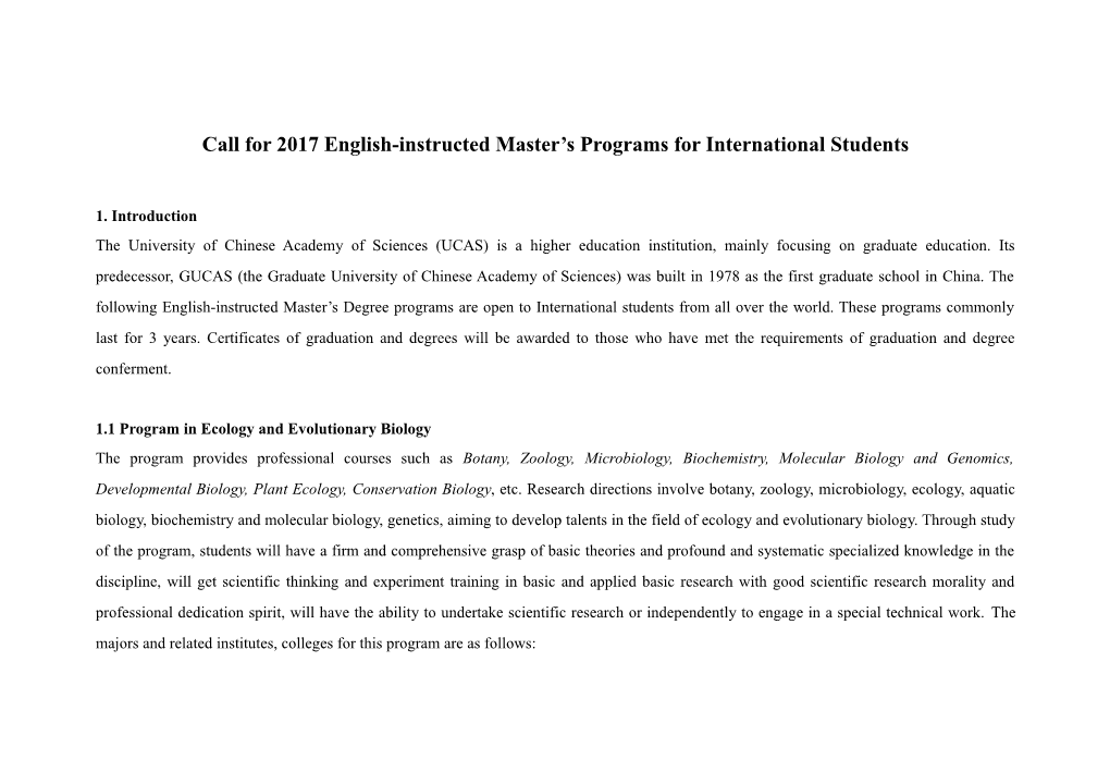 Callfor2017 English-Instructed Master S Programs for International Students