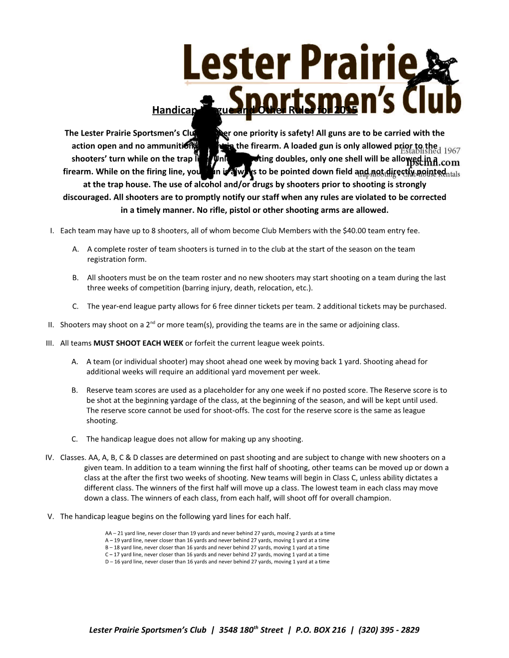 Handicap League and Other Rules for 2015