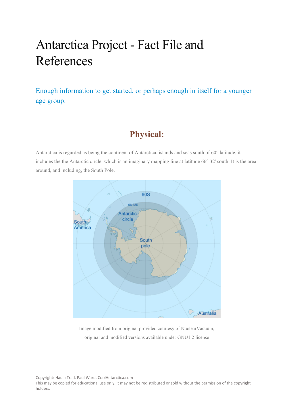 Antarctica Project - Fact File and References
