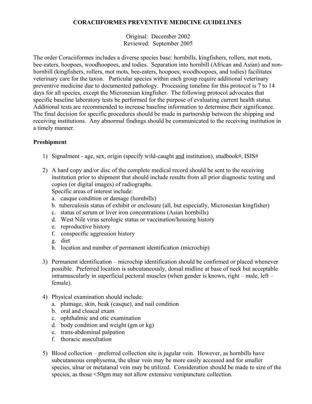 Recommended Protocol for Elephant Preshipment Health Screens