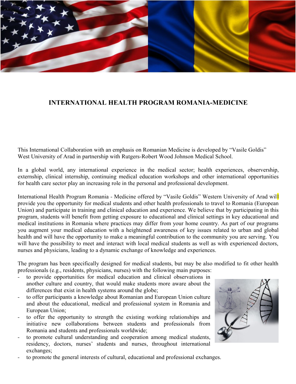Romanian Medical Internship and Cultural Exchange Program