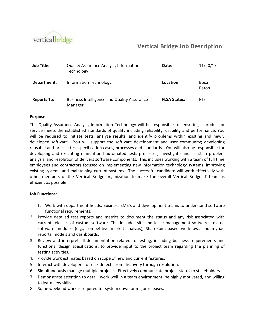 Vertical Bridge Job Description