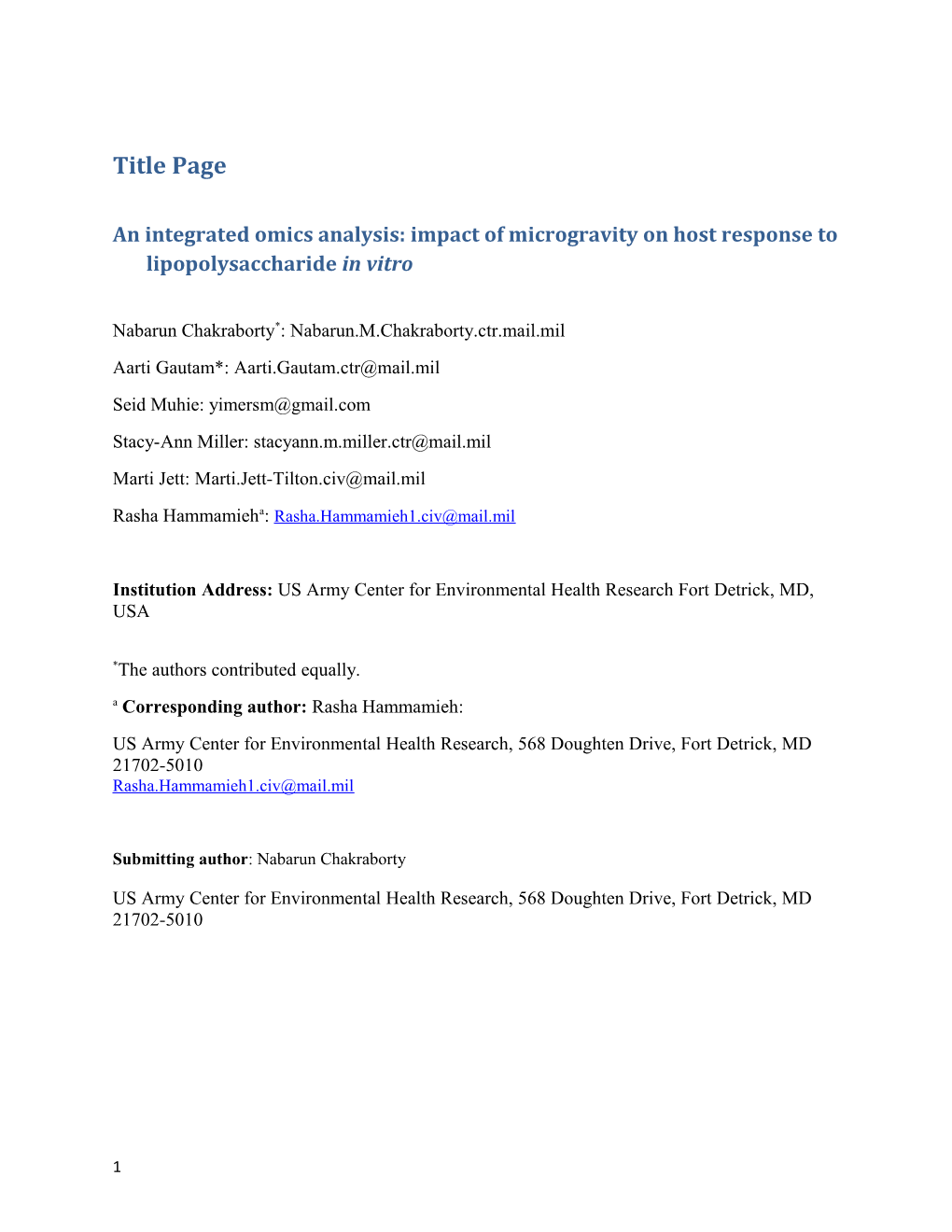 An Integrated Omics Analysis: Impact of Microgravityon Host Response to Lipopolysaccharidein