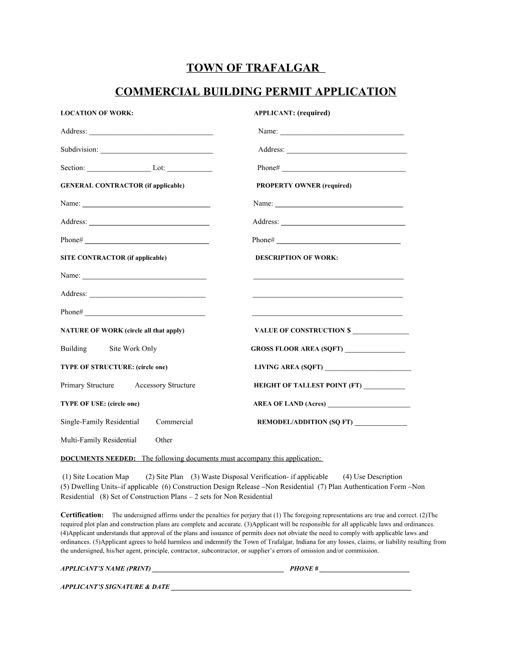 Commercial Building Permit Application