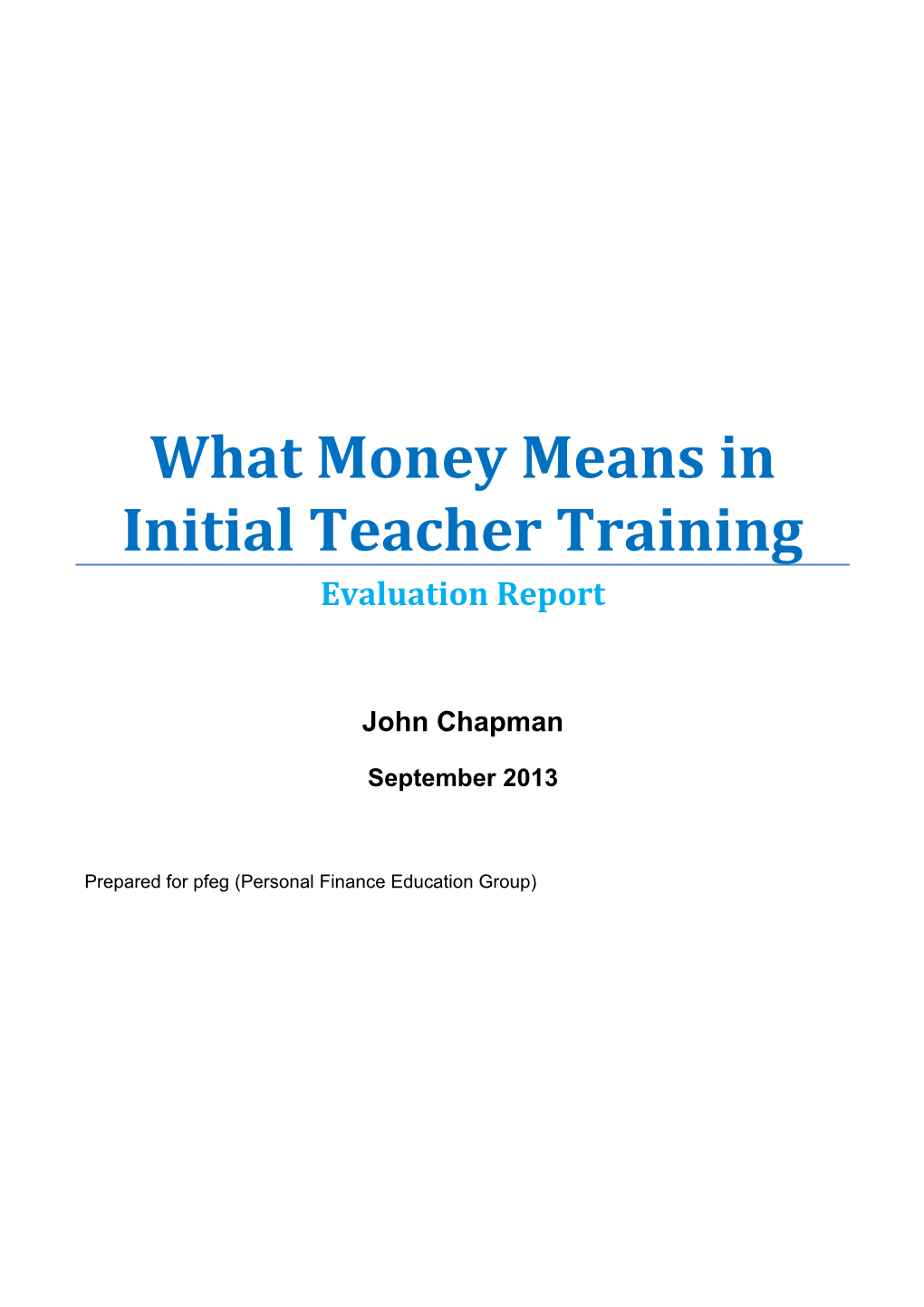 What Money Means in Initial Teacher Training