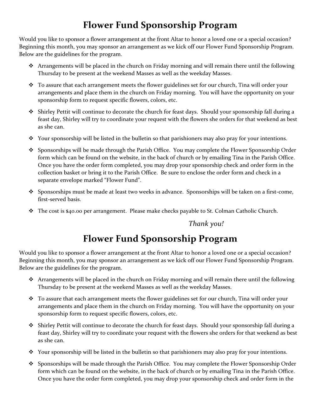 Flower Fund Sponsorship Program