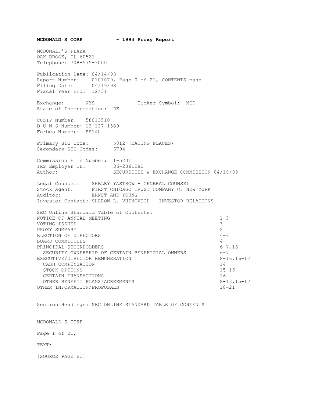 Full Report from DIALOG File 544, SEC PROXY