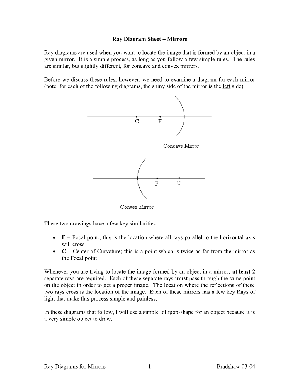 Ray Diagram Sheet Mirrors