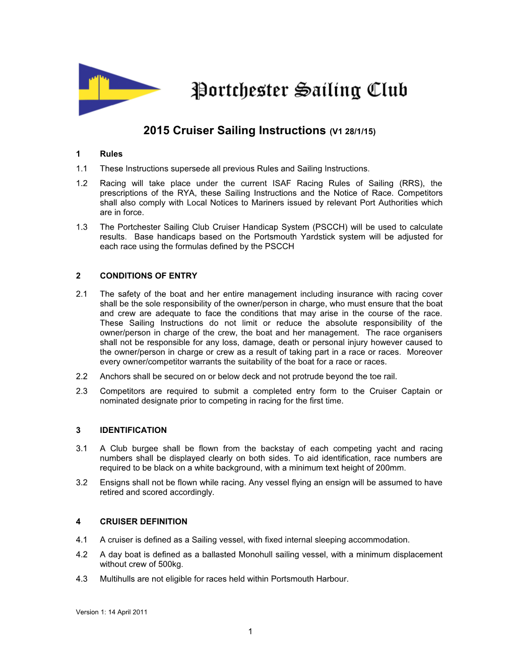 2015Cruiser Sailing Instructions(V1 28/1/15)