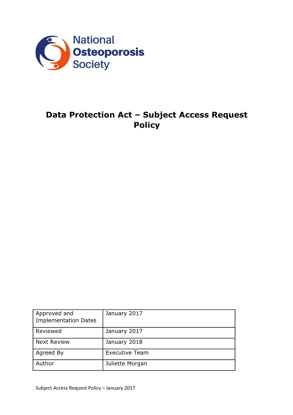 Data Protection Act Subject Access Request Policy