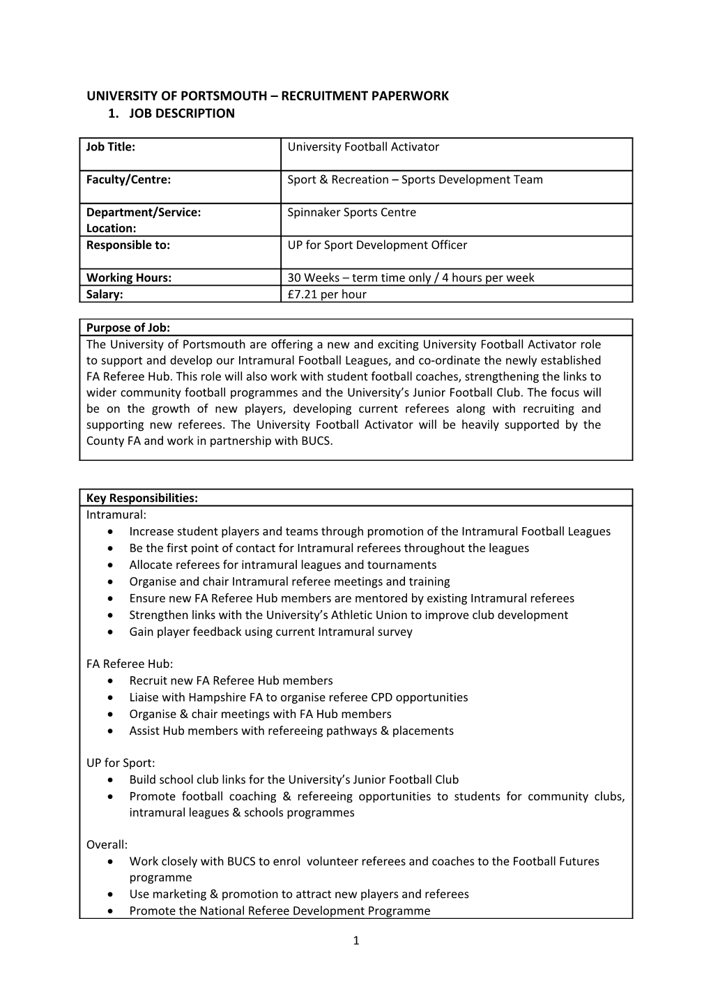 University of Portsmouth Recruitment Paperwork