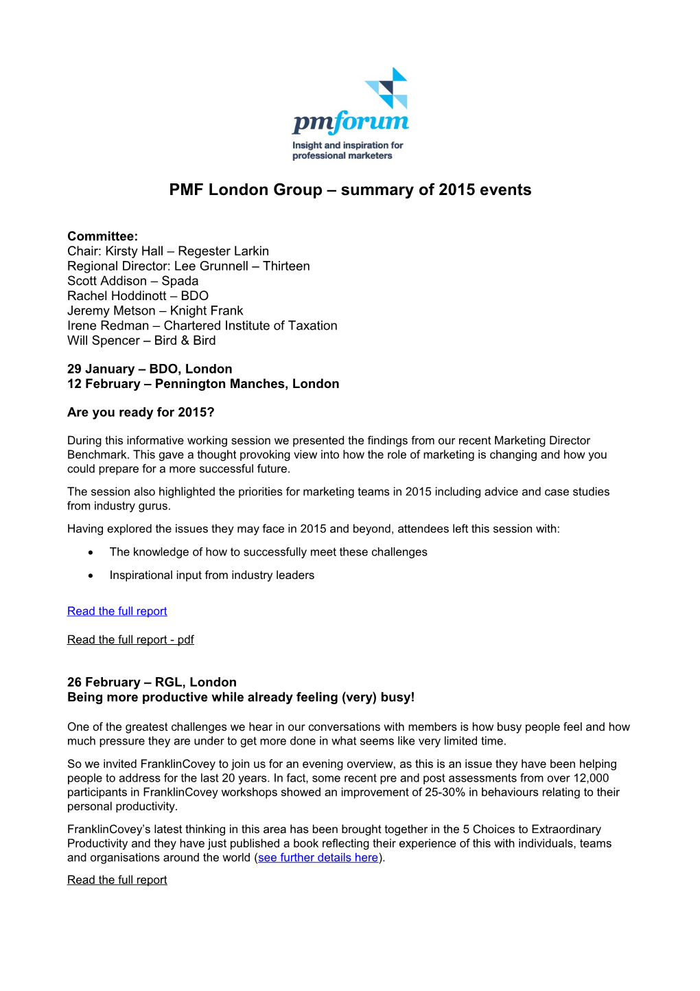 MPF London Group Summary of 2011 Events