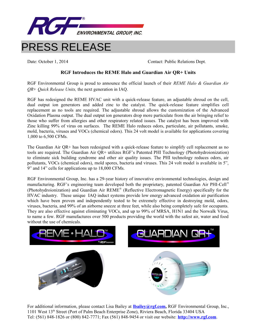 RGF Introduces the REME Halo and Guardian Air QR+ Units