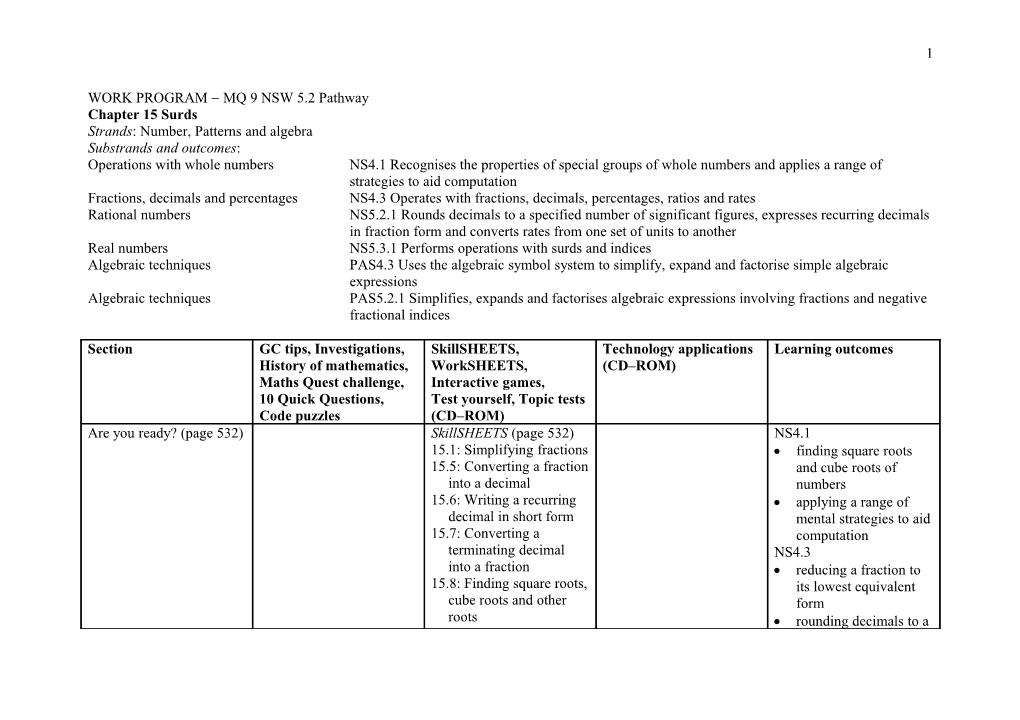 WORK PROGRAM MQ 9 NSW 5.2 Pathway