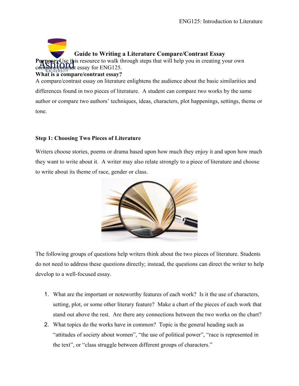 Guide to Writing a Literature Compare/Contrast Essay