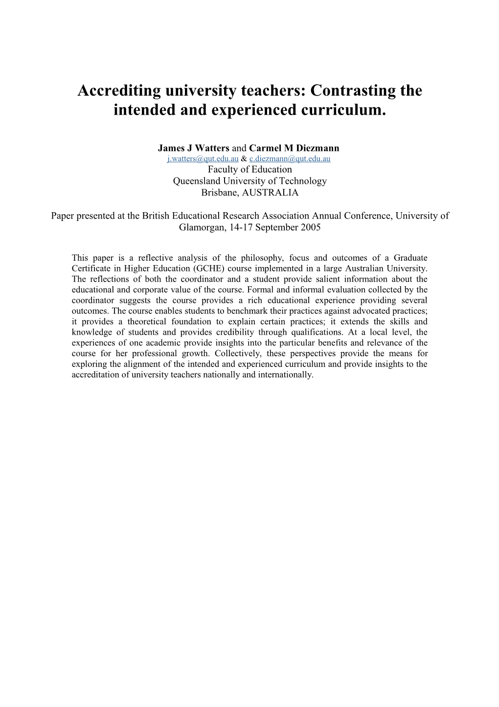 Accrediting University Teachers: Contrasting the Intended and Experienced Curriculum