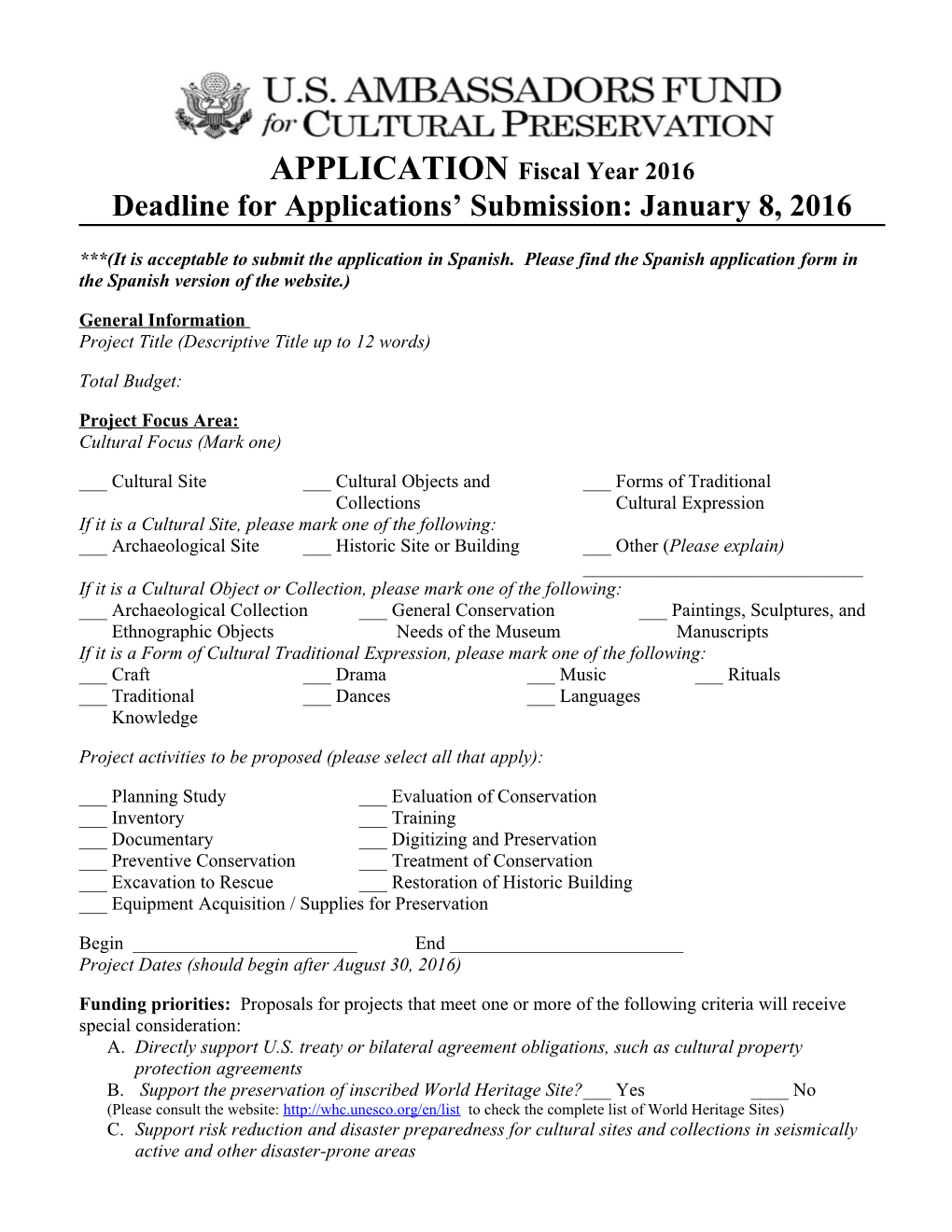 APPLICATION Fiscal Year 2016