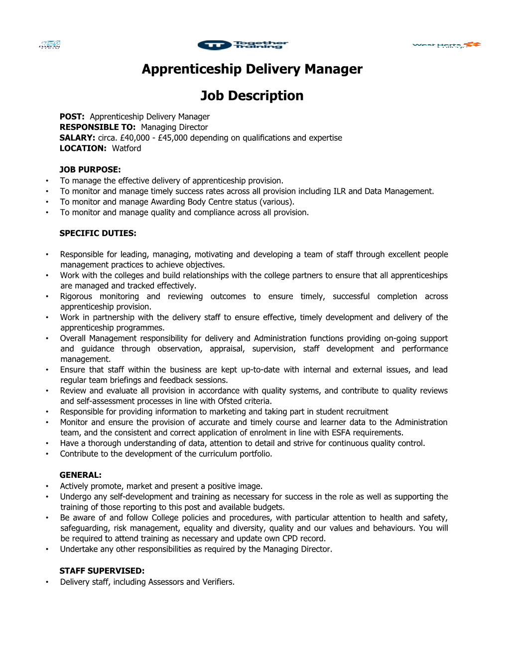 Apprenticeship Delivery Manager