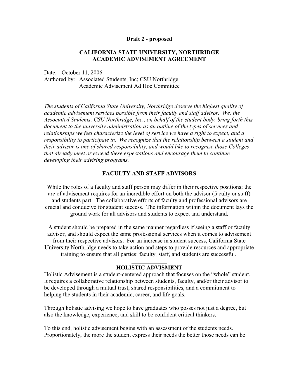 Academic Advisement Agreement