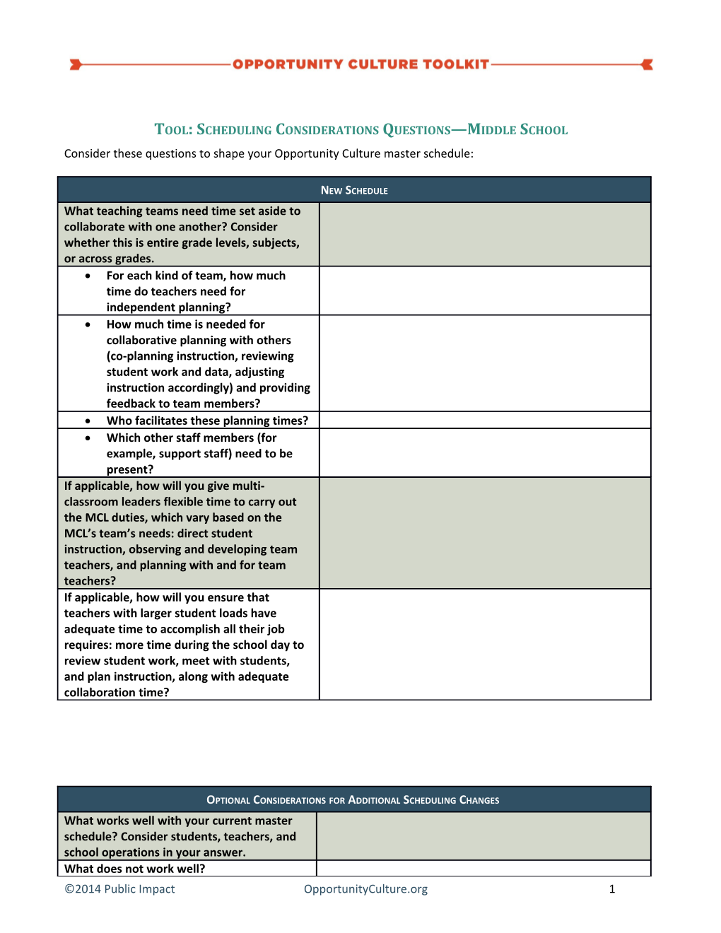 Tool: Schedulingconsiderations Questions Middle School